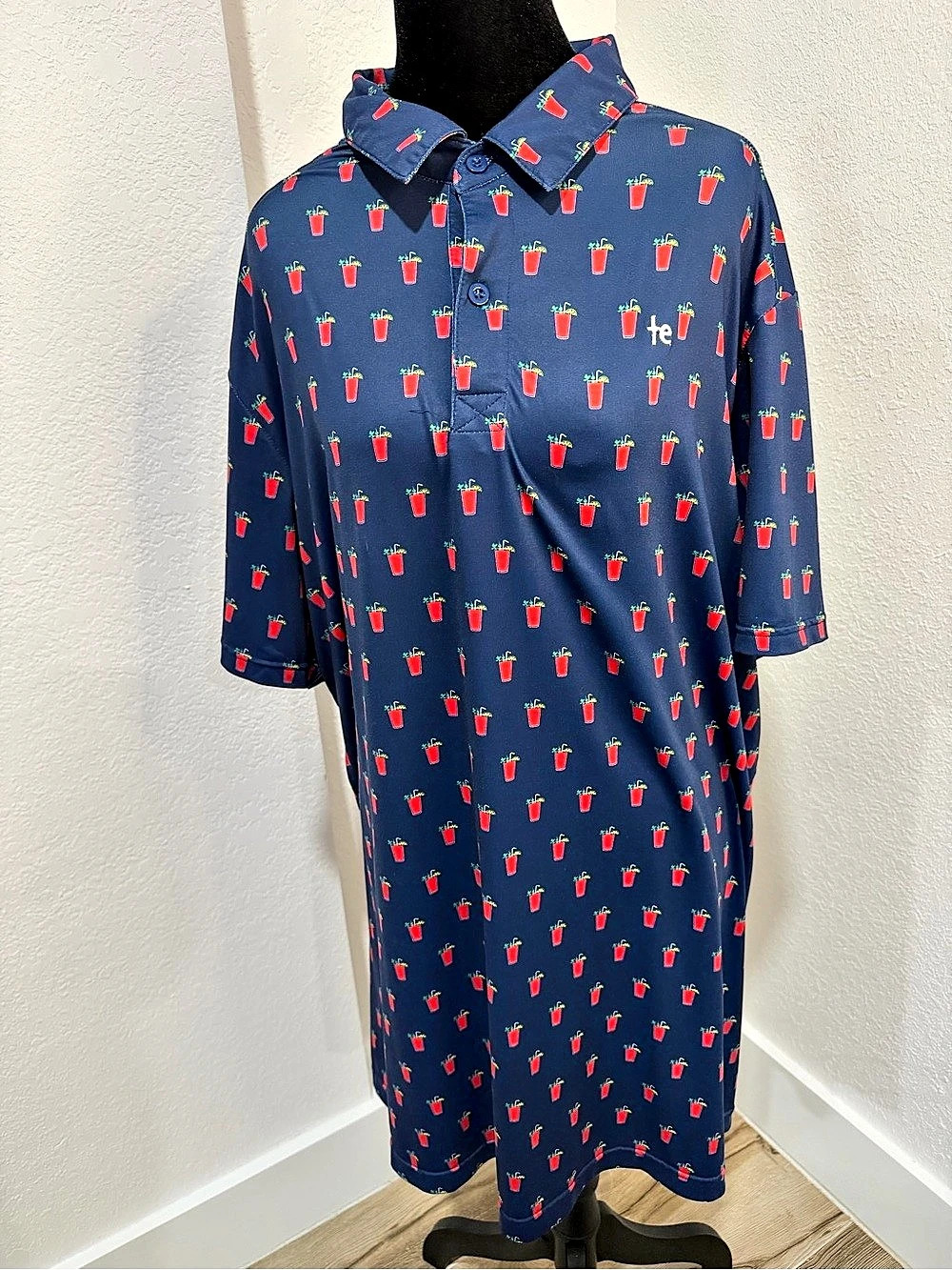 Tipsy Elves Men's Printed Polo Shirt in Blue & Red